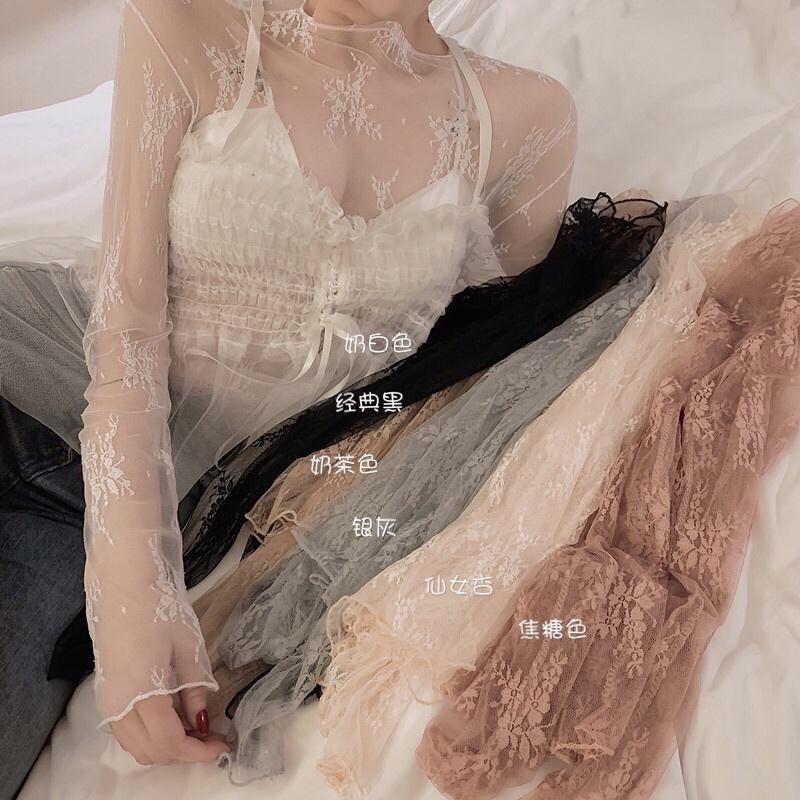 เสื้อเชิ้ตแขนยาว ผ้าตาข่าย ปักลายลูกไม้ ขนาดเล็ก เข้ากับทุกการแต่งกาย สไตล์ตะวันตก แฟชั่นฤดูใบไม้ผลิ สําหรับผู้หญิง