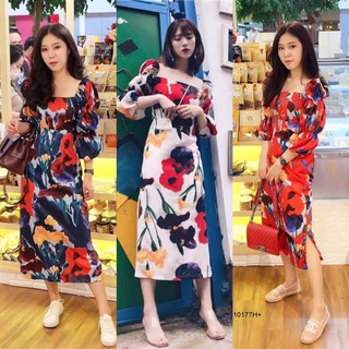 🔥🔥Maxi Dress แม็กซี่เดรส พิมลายกราฟฟิกดอกไม้ทั้งชุด ลุคสวยหรู ดูแพง มีซิปหลัง ใส่ได้บ่อยๆเลยค่ะ