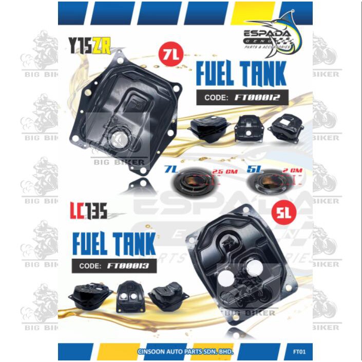 Espada Fuel Tank LC135 5L v1.v2.v3.v4.v5.v6 TANGKI MIYAK LC135 YAMAHA 5 LITER Y15ZR 7L 7LITER TANK M