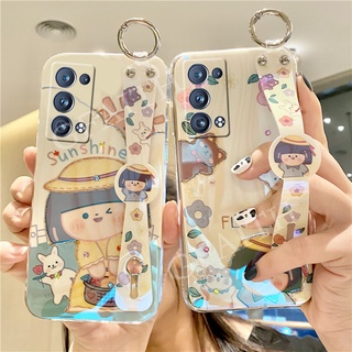 เคสโทรศัพท์ OPPO Reno6 Z Pro 5G Reno6Z Reno6Pro Soft Phone Casing Glitter Rhinestone Cartoon Cute Bling Girlish Heart Back Cover with Wristband Bracket Case Reno 6Z 6Pro 5G