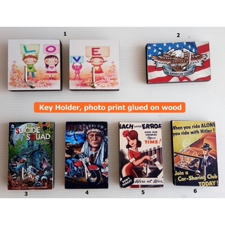 ที่แขวนกุญแจติดผนัง ทำจากไม้ ติดภาพบนไม้ Wooden Key Holder Wall Hanger Hook Picture glued on wood