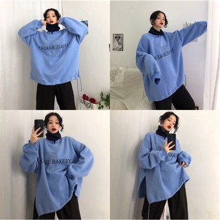 พร้อมส่ง 💙street style blue sweater🌊 เสื้อสเวตเตอร์สกรีนลายสุดคูล