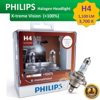 หลอดไฟ รถยนต์ Philips รุ่น X-TREME Vision +100% ขั้วหลอด H1, H4, H7, H11, HB3(9005), HB4(9006) รับประกันของแท้