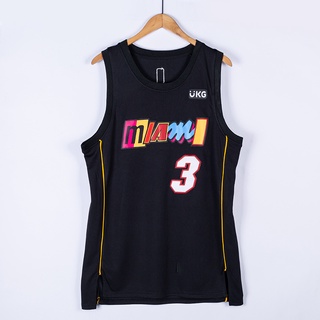 เสื้อกีฬาแขนสั้น ปักลาย Miami Heat No.3 Dwyane Wade Jersey ครบรอบ 75 ปี 2022