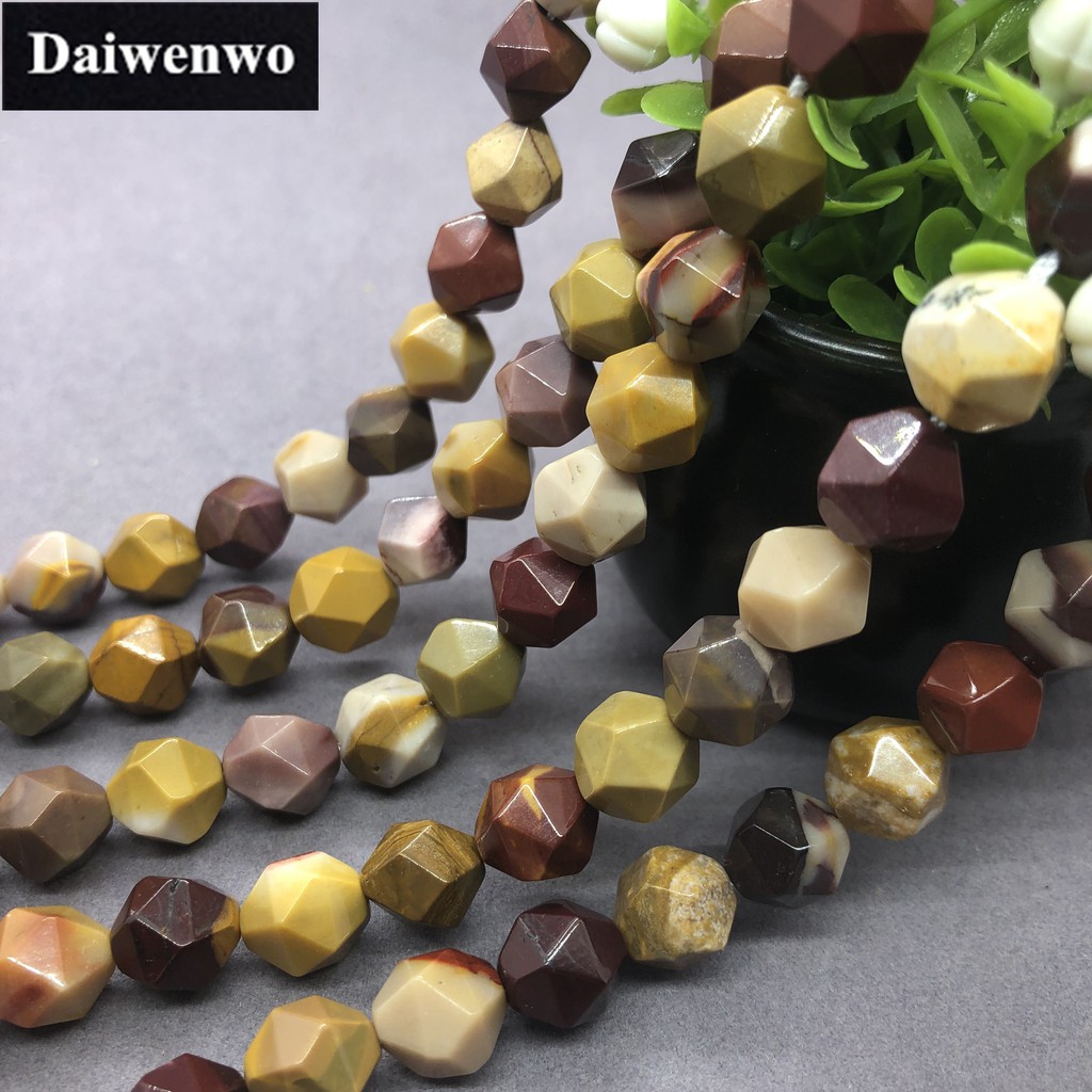 ใหม่ Moukaite ลูกปัด 6-12 มม.Faceted หินธรรมชาติตัดเรขาคณิต DIY อัญมณี 蛋黄角面 Powder珠