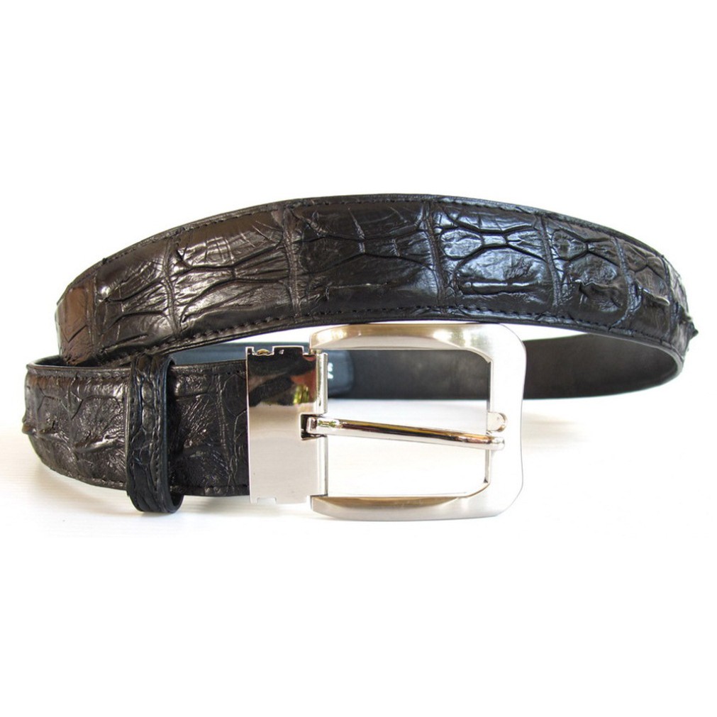 Huncroc เข็มขัดถักขอบหนังจระเข้แท้ ส่วนกระดูก สีขาว ฟรีพวงกุญแจหางจระเข้
