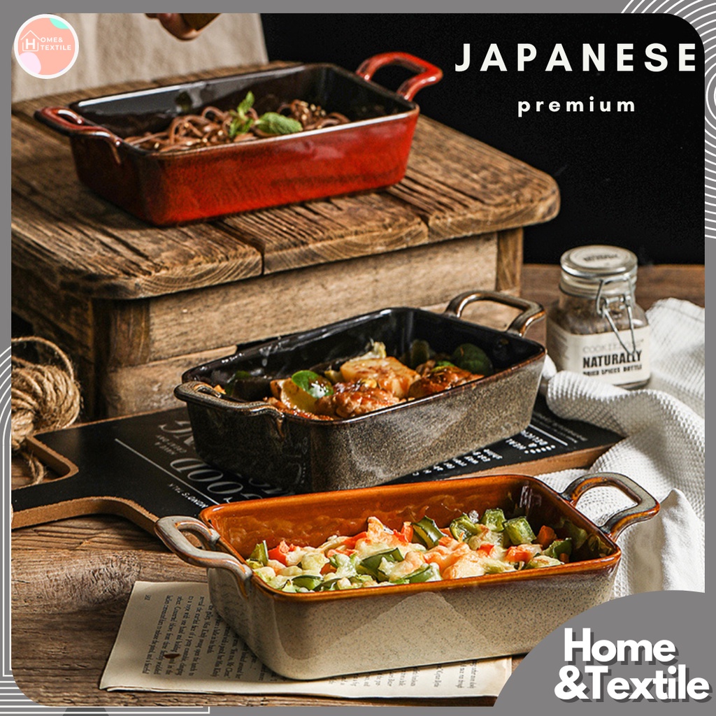【Premium Japanese】จานเซรามิค จานอบขนม  สไตล์ญี่ปุ่น เคลือบสีเงา เนื้อพรีเมี่ยม