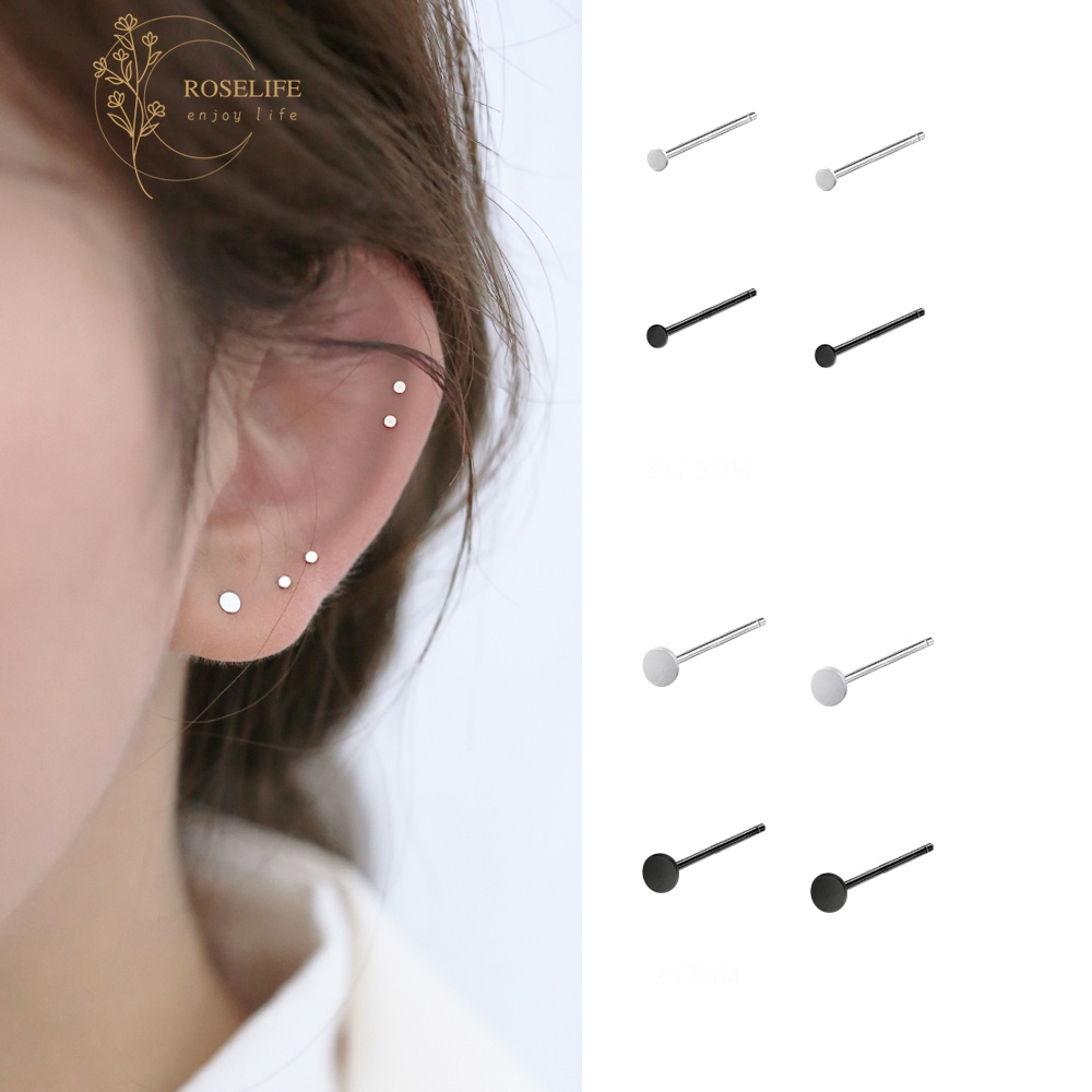 Roselife ต่างหูสตั๊ด เงิน S925 ทรงกลม ไม่จางง่าย สีดํา เครื่องประดับ สําหรับนักเรียน ทุกเพศ 1 คู่ ราคา ถูกที่สุด ดีลบีเคเค