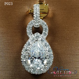 จี้เพชรหยดน้ำ 2 กะรัต ล้อมเพชร เพชรเลียนแบบเพชรแท้ ทำจาก เพชร CZ, Cubic Zirconia หรือเพชรโคลนนิ่งทำจากเพชร CZ จากอเมริกา