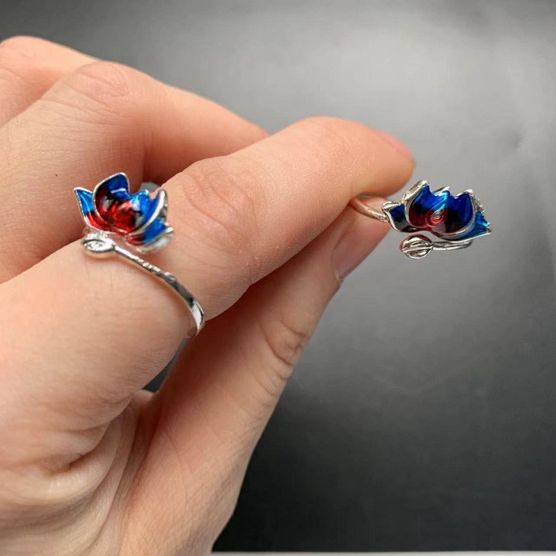 Buddha Lotus Flower Shape Ring ปรับขนาดได้ แหวนดอกไม้สีสันสดใส 1 ชิ้น