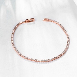 สร้อยข้อมือสีทองชมพู Rose Gold ประดับเพชร CZ ทั้งเส้น