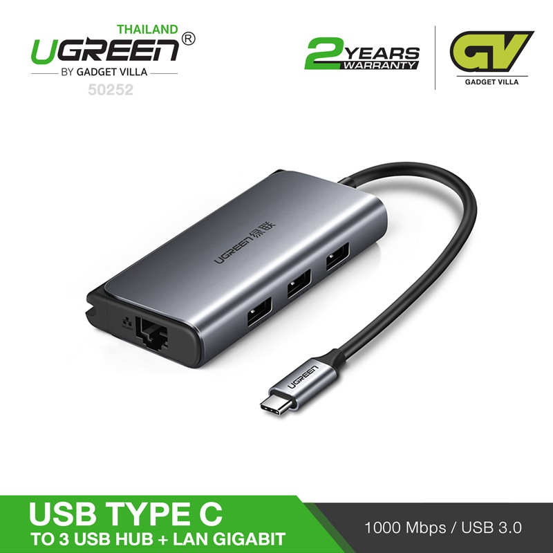 UGREEN 50252 USB Type-C HUB + LAN Gigabit RJ45 + PD ตัวแปลง USB-C ฮับ USB + Lan Gigabit + PD | Shopee