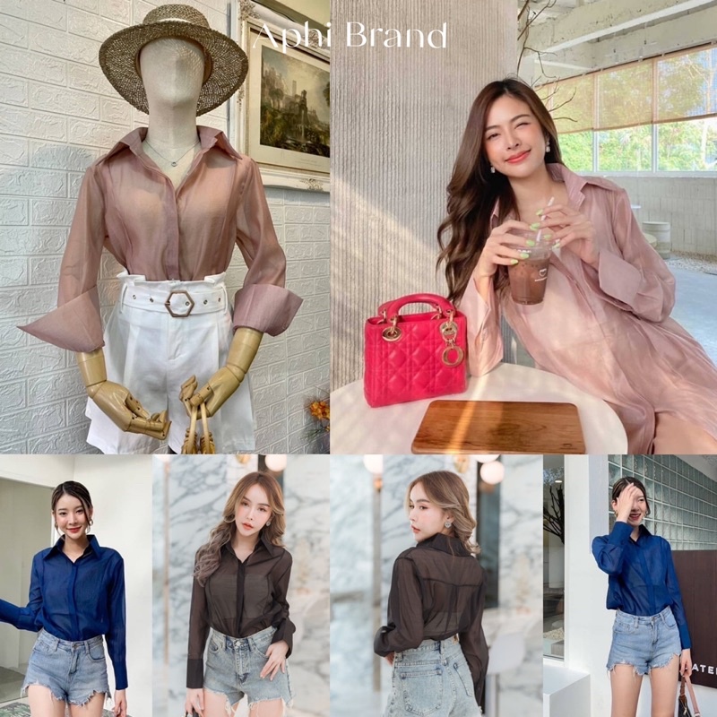 เสื้อเชิ้ต ผ้าใยแก้วญี่ปุ่น เชิ้ตนิราสุดฮิตสวยไฮโซมากๆมีหลายสีน้า คัตติ้งอย่างดี ป้าย Aphi