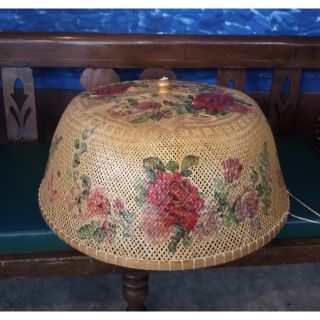 ฝาชีไม้ไผ่ เดคูพาจ 22" กุหลาบแดงใหญ่ by Pun-Pun Crafts vintage, antique, natural