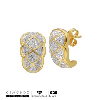 Gemondo ต่างหูเงินแท้ 925 ชุบทอง 18K ประดับเพชร (Diamond) ดีไซน์ลวดลายผ้าไทย : ต่างหูทอง ต่างหูเพชร ทองแท้ เพชรแท้