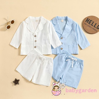 Babygarden- เสื้อแขนยาว คอปก กระดุม และกางเกงขาสั้น สีพื้น สําหรับเด็กผู้หญิง อายุ 6 เดือน - 4 ปี 2 ชิ้น