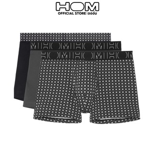 HOM(ออฮ์ม) รุ่น 405767-T011 Packs3 กางเกงในชาย Boxer ผ้าCottonโชว์ขอบเอวใส่สบายปลายขากระชับไม่ม้วนเวลาใส่