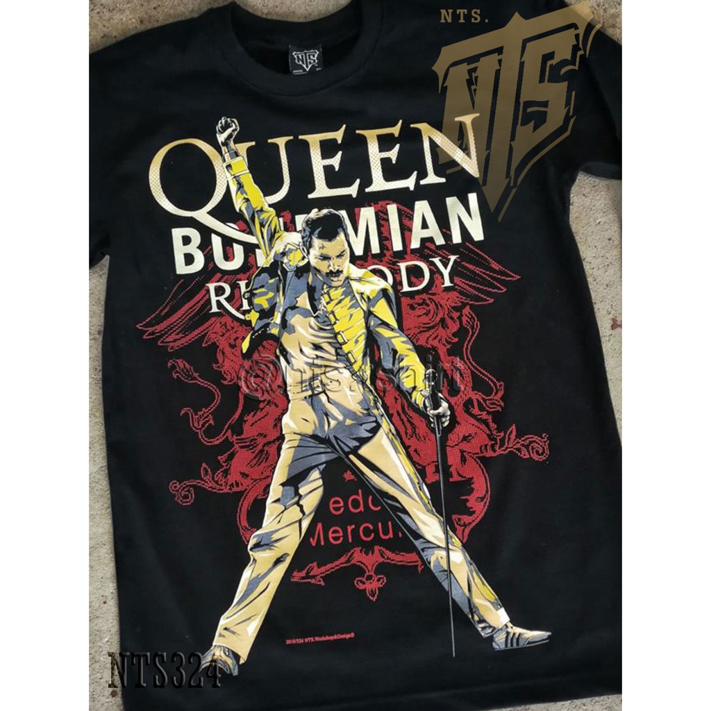 NTS​ 324 Queen Bohemian Freddie เสื้อยืด ลายวงดนตรี ซิลค์สกรีน ผ้าคอตตอนหนานุ่ม ไม่หดไม่ย้วย สีดำ S M L XL XXL