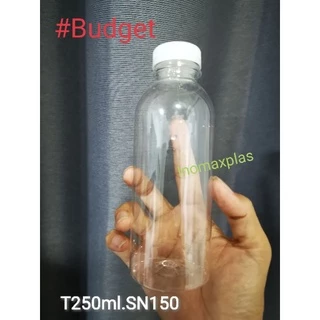 ขวดPET กลมเรียบ250ml. ปากสั้น 150ใบ279บาท(ราคาใบละ1.86บาทเท่านั้น)#Budget​#แพคประหยัดขวดไม่หนา