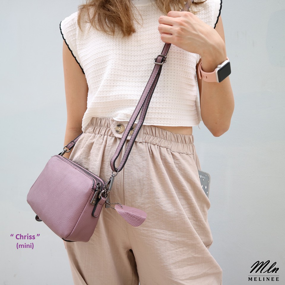 MLN bags กระเป๋าสะพายข้างผู้หญิง รุ่น Chriss (mini) มีสามช่อง มีสายคล้องมือ ใส่มือถือได้