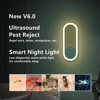 2021 V6.0 Pest Reject Ultrasonic Mosquito Repellent Mite Removal Instrument With Smart Intelligent Sensor Night Light Repel Mice Mites Mosquitoes Insects Pests