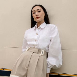 MYLAR - HONEY OVERSIZED SHIRT WITH MARBLE BUTTONS เสื้อเชิ้ต oversized แขนพองกระดุมมุกขอบทอง