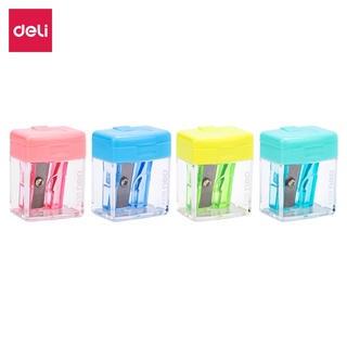 กบเหลาดินสอสีพาสเทล Deli 0574 Pencil sharpener เลือกสีได้ กบเหลาดินสอรูปทรงสีเหลี่ยม