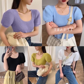 🌸พร้อมส่ง👗เสื้อยืดผ้าร่องทรงแขนพอง สไตล์เกาหลี