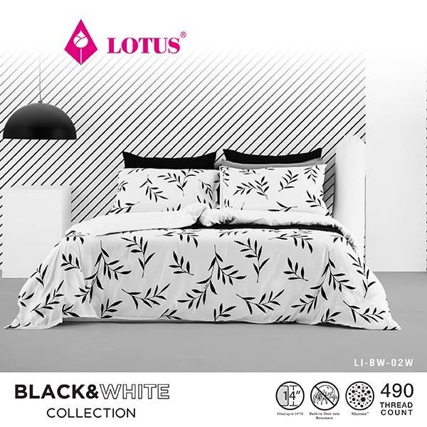 ชุดผ้าปูที่นอน 3.5/5/6 ฟุต (ไม่รวมผ้านวม) ยี่ห้อ LOTUS รุ่น BLACK & WHITE ความละเอียด 490 เส้นด้าย