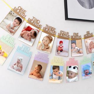 Baby Photo Folder Kraft Paper Frame Pull Flag Birthday Party Decorations Photo Banner Home Decoration 1 Year Old Photo Wall