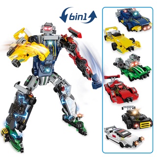 Lego 6 in 1 รถแข่ง หุ่นยนต์แปลงร่าง Transformers ซุปเปอร์สปอร์ต ยานพาหนะ อาคารบล็อก รถแข่ง ของขวัญสําหรับเด็กผู้ชาย