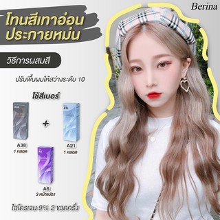 Set Berina เบอริน่า เซตสีผม โทนสีเทาอ่อน ประกายหม่น  (A38 / A21=2 หลอด / A6)