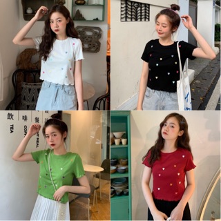 🔥🔥(พร้อมส่ง‼️)🔥🔥เสื้อครอปไหมพรม ปักหัวใจเล็กๆงานน่ารักมาก No.86