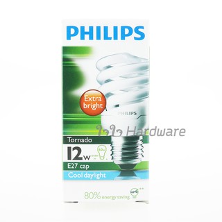 Philips หลอดไฟเกลียว ทอร์นาโด Tornado 12 W ขั้ว E27 แสงขาว Cool DayLight 6500K D26-07