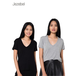 Jezebel เสื้อยืด Asymmetrical Hem V-Neck