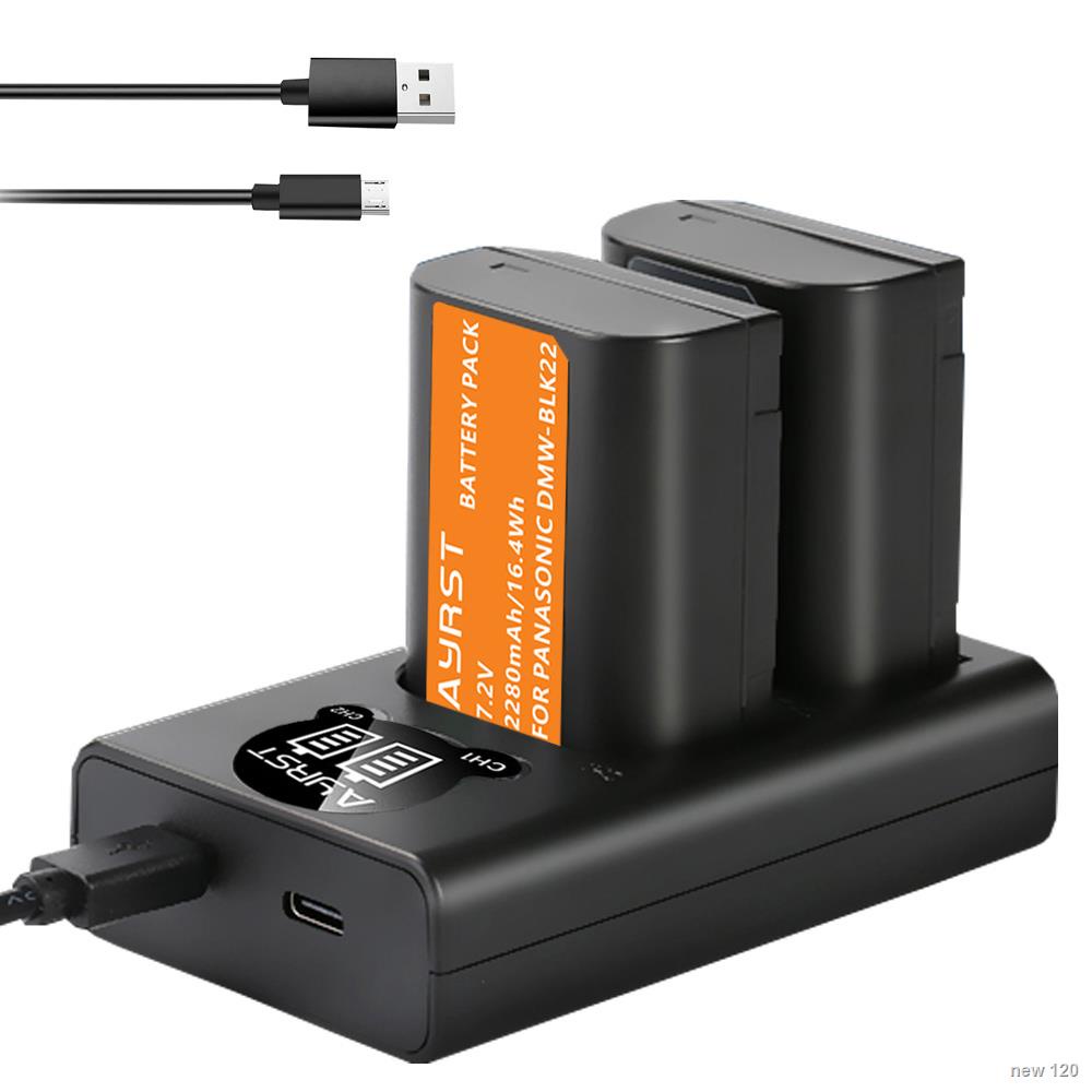 แบตเตอรี่  2 Pcs 2280mAh DMW BLK22 DMWBLK22 BLK22 Battery + Dual USB charger For Panasonic LUMIX DC 