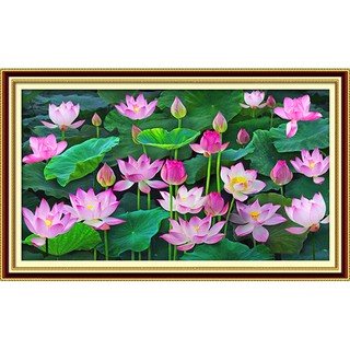 ชุดปักครอสติชพิมพ์ลาย บึงบัว ดอกบัว (Lotus Pond Cross stitch kit)