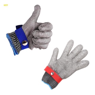 WER Blue Red Safety Cut Proof Stab Resistant Stainless Steel Metal Mesh Butcher Glove High Performance Level 5 Protection