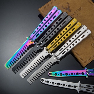 Balisong มีดบาลิซอง มีดควง มีดซ้อม มีดผีเสื้อ ปลายหวี สีดำ แบบไร้คมใบแปรงหวี สำหรับซ้อมควง แบบหวี หวีผีเสื้อ