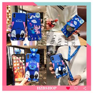 เคสโทรศัพท์ซิลิโคน TPU แบบนิ่ม ลายการ์ตูน Stitch พร้อมสายคล้อง และกระจก กันกระแทก สําหรับ Samsung Galaxy A51 A71 A750 A920 A9 A7 A6 A6Plus 2018