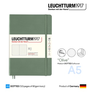 Leuchtturm1917 Medium (A5) "Olive" Dotted Softcover Notebook - สมุดโน๊ต Leuchtturm A5 ลายจุด ปกอ่อน สีโอลีฟ