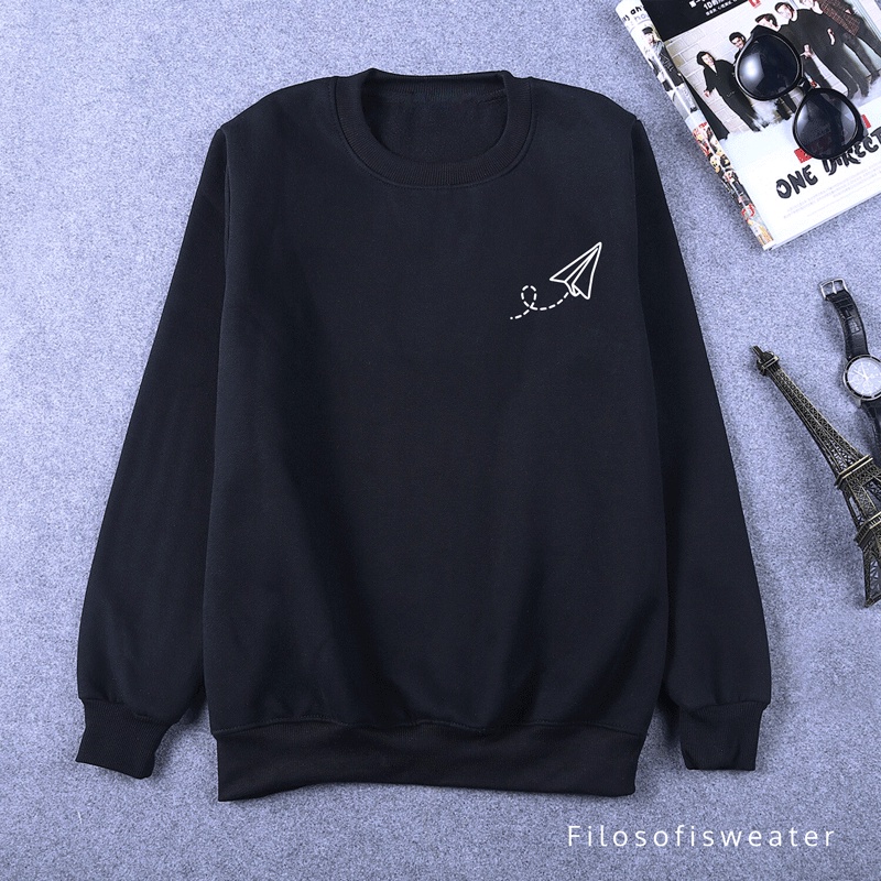 Oblong PAPER PLANE SWETER วัสดุ DISTRO FLEECE CREWNECK ผู้ชายและผู้หญิง