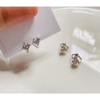 142_goodgift_station - Loving Heart 925 sterling silver earrings ต่างหูเงินแท้ ห่วงกลมล็อครูปหัวใจประดับเพชรcz ขนาดเล็กๆ