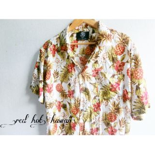 ชุดHawaii Shirt ลายสับปะรด สีเหลือง เสื้อวินเทจ  19