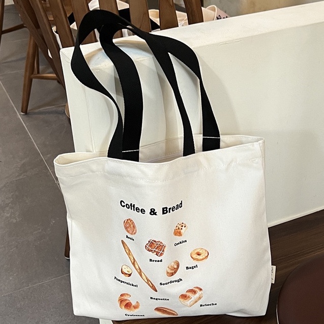 กระเป๋าผ้าขนมปัง Coffee & Bread มีซิป