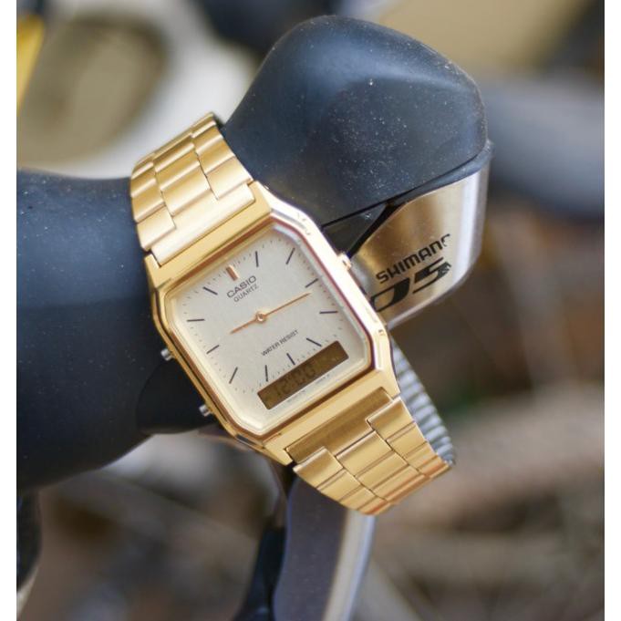 นาฬิกา Casio 2 ระบบ รุ่น AQ-230GA-9D นาฬิกาผู้หญิงสายแสตนเลสเรือนทอง - สินค้าของแท้ 100% รับประกันศูนย์ CMG 1ปีเต็ม