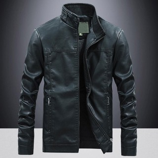 World DEAL ผู้ชายฤดูใบไม้ร่วงแฟชั่นสีขาตั้งเลียนแบบหนัง JACKET Coat