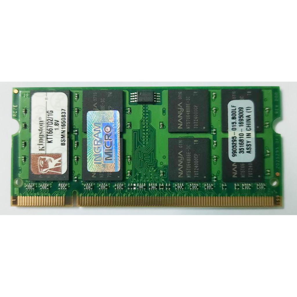 แรมโน๊ตบุ๊ค  1GB DDR2 Bus 666 ยี่ห้อ Kingston 16 chips [มือสอง]