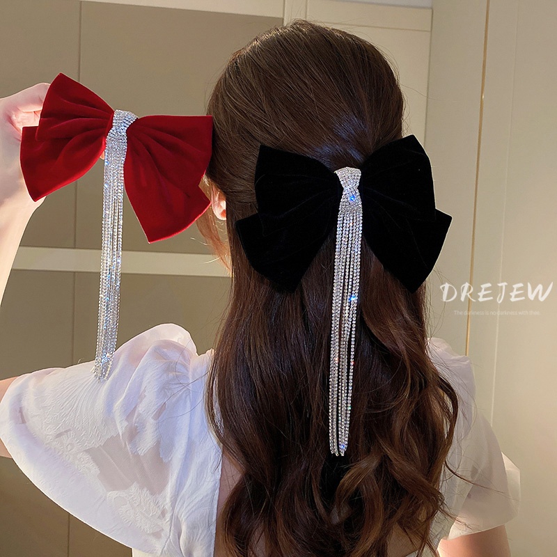 DREJEW กิ๊บติดผม ประดับเพชร ประดับพู่ หรูหรา แฟชั่นฤดูใบไม้ผลิ และฤดูหนาว สไตล์เกาหลี สําหรับผู้หญิง