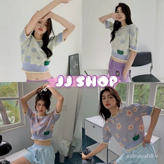 ร้านค้าเล็ก ๆ ของฉันJJ Shop​​พร้อมส่ง เสื้อครอปแขนสั้นไหมพรมลายดอกไม้สีม่วงน่ารักมาก "0536" -Nยินดีต้อนรับสู่การซื้อ